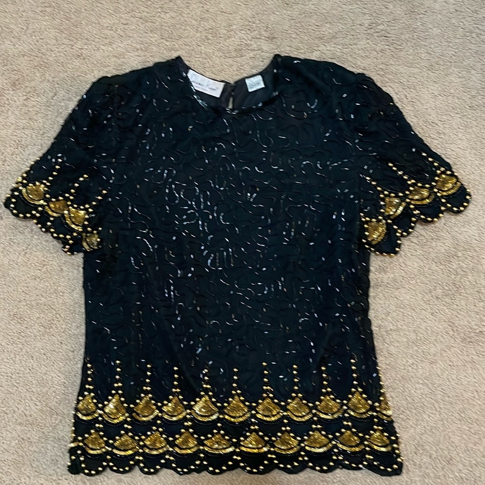 Beaded Black and Gold pullover lined top